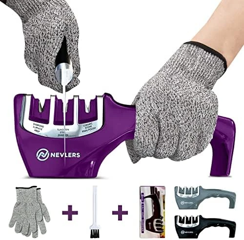 3 In 1 Kitchen Knife Sharpener With Cut Resistant Gloves | Knife Sharpeners For Kitchen Knives Preps, Repairs, Sharpens | Blade Sharpener With Diamond, Ceramic & Tungsten Steel Slots (Black) 9 3 In 1 Kitchen Knife Sharpener With Cut Resistant Gloves | Knife Sharpeners For Kitchen Knives Preps, Repairs, Sharpens | Blade Sharpener With Diamond, Ceramic & Tungsten Steel Slots (Black) - Image 9