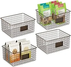Square Steel Wired Storage Organizer Bin Baskets With Label Slot For Kitchen Pantry, Cabinet, Organizing Holder For Food, Drinks, Snacks, Produce, Omaha Collection, 4 Pack, Matte Black -Peugeot Shop 51kyqEgNUBL. AC
