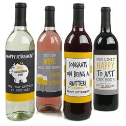 Retirement Party - Gifts For Women And Men - Wine Bottle Label Stickers - Set Of 4
