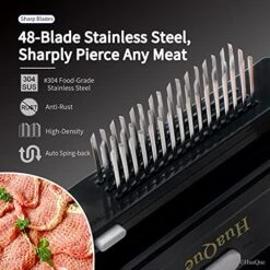 Meat Tenderizer Tool, Detachable 48-Blade Stainless Steel Steak Tenderizer Needles For Tenderizing Beef/Chicken/Pork, Dishwasher Safe, Cleaning Brush/User Manual/Recipe Ebook (PDF) Included -Peugeot Shop 51l7avbucBL