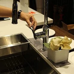 2Pcs Kitchen Sink Splash Guard, Faucet Mat For Kitchen Sink, Water Absorbent Pads Protector, Faucet Counter Sink For Kitchen, Bathroom, RV, Water Stains Preventer (Black&Gray) -Peugeot Shop 51l7tNuYMmL