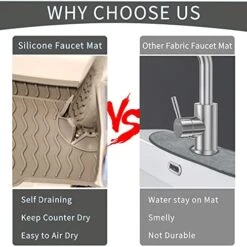 GENERIC Silicone Faucet Handle Drip Catcher Mat,Sink Draining Pad Behind Faucet, Drying Pads,Mat For Kitchen Sink, Faucet Water Drip Catcher Mat,Drying Mat Washers, (Grey) (kuansihuishe) -Peugeot Shop 51lCMTL4FEL