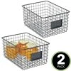 MDesign Large Steel Wire Storage Organizer Bin Baskets With Label Slot - Kitchen Pantry, Bathroom, Cabinet, Cupboard, Organizing Holder For Food, Snacks, Produce - Omaha Collection - 2 Pack - Black