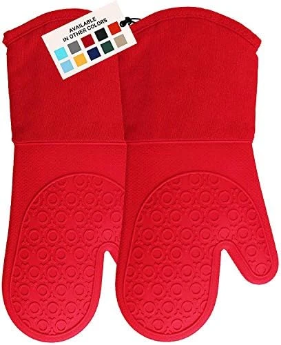 Extra Long Professional Silicone Oven Mitt, Oven Mitts With Quilted Liner, Heat Resistant Pot Holders, Flexible Oven Gloves, Navy Blue, 1 Pair, 14.7 Inch 3 Extra Long Professional Silicone Oven Mitt, Oven Mitts With Quilted Liner, Heat Resistant Pot Holders, Flexible Oven Gloves, Navy Blue, 1 Pair, 14.7 Inch - Image 3