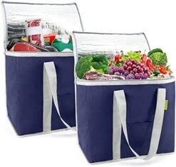BeeGreen 2 Packs Black Insulated Grocery Bags Collapsible Shopping Cooler Thermal Tote With Zipper For Hot Cold Frozen Food Transport X-Large 60LBS Reusable Durable Long Handles Stands Upright -Peugeot Shop 51lKwzxdD8L. AC