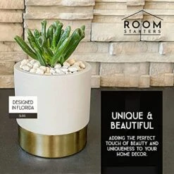 Gold Toothbrush Holder, Pen Jar, Makeup Brush Canister, Planter, Mini Utensil Holder | 2 Pack Concrete & Gold Color Metal By ROOM STARTERS -Peugeot Shop 51lLgmXdefL