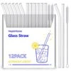 12-Pack Disposable Glass Straw,Size 8.5''x10 MM,Including 6 Straight And 6 Bent With 2 Cleaning Brush- Perfect For Smoothies, Tea, Juice