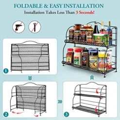 Spice Rack Organizer For Countertop, 2-Tier Spice Organizer For Kitchen Cabinet, Farmhouse Foldable Seasoning Organizer Standing Storage With Guardrail And Mesh Design, Bathroom Organizer 9 Spice Rack Organizer For Countertop, 2-Tier Spice Organizer For Kitchen Cabinet, Farmhouse Foldable Seasoning Organizer Standing Storage With Guardrail And Mesh Design, Bathroom Organizer -Peugeot Shop 51lOJmBeetS