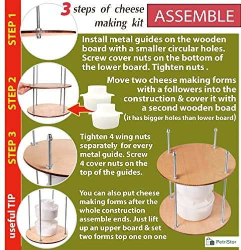 Wooden Cheese Press Diameter 11.2 In And 2 Cheese Making Forms 45 Oz Pressure Up To 50 Pounds Colorless 2 Wooden Cheese Press Diameter 11.2 In And 2 Cheese Making Forms 45 Oz Pressure Up To 50 Pounds Colorless - Image 2