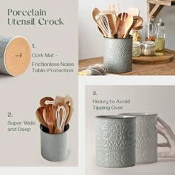 DOWAN Kitchen Utensil Holder, 6.2” Extra Utensil Holders For Countertop, Heavy Ceramic Utensil Crock, Anti Slip & Scratch Cork Bottom, Grey Utensil Organizer For Home Décor 6 DOWAN Kitchen Utensil Holder, 6.2” Extra Utensil Holders For Countertop, Heavy Ceramic Utensil Crock, Anti Slip & Scratch Cork Bottom, Grey Utensil Organizer For Home Décor -Peugeot Shop 51lRitql26L