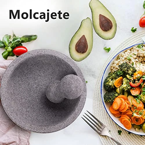 Mortar And Pestle Set, 8 Inch 4 Cups Unpolished Granite Grinder Bowl, Large Molcajete Mexicano Bowl Grinder Stone Handmade For Crushing/Grinding-Guacamole,Spices,Salsa And Pesto (Gray) 1 Mortar And Pestle Set, 8 Inch 4 Cups Unpolished Granite Grinder Bowl, Large Molcajete Mexicano Bowl Grinder Stone Handmade For Crushing/Grinding-Guacamole,Spices,Salsa And Pesto (Gray)