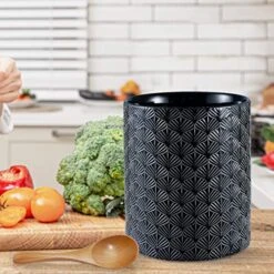 MEIGUI Kitchen Utensil Holder, Ceramic Utensil Crock Large Utensils Holder For Countertop, Black -Peugeot Shop 51lhoMXqkTL