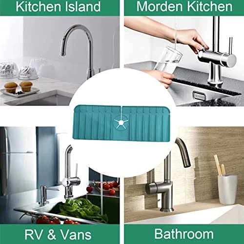 Silicone Faucet Handle Drip Catcher Tray Mat, Kitchen Faucet Mat Sink Splash Guard,Sink Drain Pad Behind Faucet,Countertop Protector Drying Mat For Bathroom, Kitchen (Blue) 4 Silicone Faucet Handle Drip Catcher Tray Mat, Kitchen Faucet Mat Sink Splash Guard,Sink Drain Pad Behind Faucet,Countertop Protector Drying Mat For Bathroom, Kitchen (Blue) - Image 4