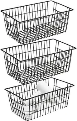 Wire Storage Basket Freezer Organizer Bins Metal Wire Baskets Wire Organizer Storage Baskets For Kitchen, Cabinets, Pantry, Freezer, BathroomSet Of 3 -Peugeot Shop 51lw2K9uOrL. AC