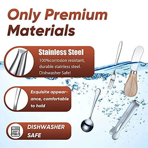 14 Pieces Cheese Butter Spreader Set Charcuterie Accessories Stainless Steel Knives With Wooden Handles Charcuterie Boards Utensils Mini Serving Tongs Spoons And Forks(Yellow) 3 14 Pieces Cheese Butter Spreader Set Charcuterie Accessories Stainless Steel Knives With Wooden Handles Charcuterie Boards Utensils Mini Serving Tongs Spoons And Forks(Yellow) - Image 3