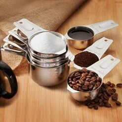 Ast Confection 7pc Stainless Steel Measuring Cup Set - Includes 1/8 Cup Coffee Scoop - Measurements For Dry And Liquid Cooking & Baking Ingredients -Peugeot Shop 51m1GRJLlGL
