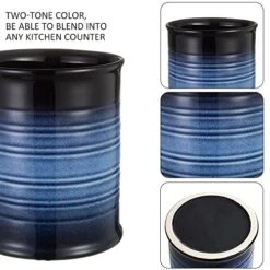 Nihow Kitchen Utensil Holder: 7.2 Inch Extra Large Ceramic Utensil Holder For Countertop - Stable Utensil Crock For Kitchen Counter Decor - Elegant Blue & Black (1PC) 10 Nihow Kitchen Utensil Holder: 7.2 Inch Extra Large Ceramic Utensil Holder For Countertop - Stable Utensil Crock For Kitchen Counter Decor - Elegant Blue & Black (1PC) -Peugeot Shop 51mAH4rxcXL