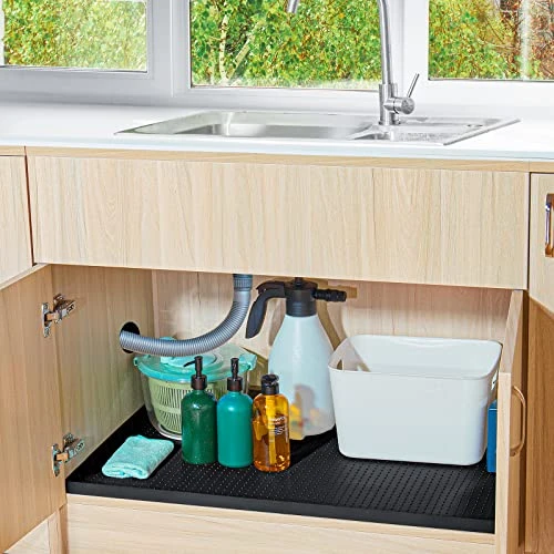 DIRZA Under Sink Mat For Kitchen Waterproof 34" X 22" Flexible Silicone Under Sink Tray For Drips, Leaks, Spills,1" Height Hold Up To 3.3 Gallons Of Water Black 7 DIRZA Under Sink Mat For Kitchen Waterproof 34" X 22" Flexible Silicone Under Sink Tray For Drips, Leaks, Spills,1" Height Hold Up To 3.3 Gallons Of Water Black - Image 7