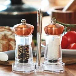 Gewürzmühlen Mit Mühlenuntersetzer, Manuell, Keramikmahlwerk, HxD: Ca. 14 X 5 Cm, Kupfer Spice Mill Set With Stand, Manual, Ceramic Grinder, Copper