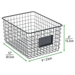 MDesign Large Steel Wire Storage Organizer Bin Baskets With Label Slot - Kitchen Pantry, Bathroom, Cabinet, Cupboard, Organizing Holder For Food, Snacks, Produce - Omaha Collection - 2 Pack - Black -Peugeot Shop 51mMWdZcWML