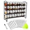 SWOMMOLY Spice Rack Organizer With 32 Empty Square Glass Spice Jars, 386 White Spice Labels With Chalk Marker And Funnel Complete Set, Seasoning Organizer For Countertop, Cabinet Or Wall Mount