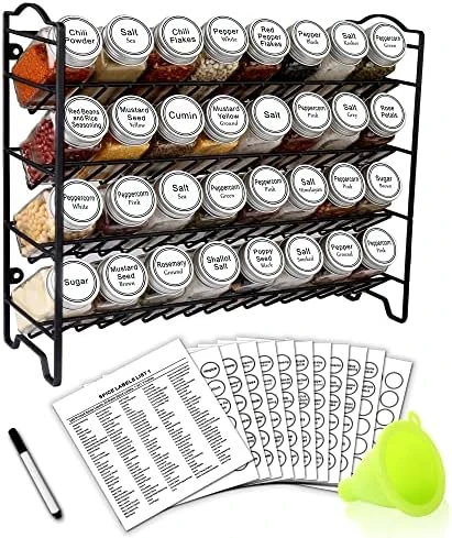 SWOMMOLY Spice Rack Organizer With 32 Empty Square Glass Spice Jars, 386 White Spice Labels With Chalk Marker And Funnel Complete Set, Seasoning Organizer For Countertop, Cabinet Or Wall Mount 7 SWOMMOLY Spice Rack Organizer With 32 Empty Square Glass Spice Jars, 386 White Spice Labels With Chalk Marker And Funnel Complete Set, Seasoning Organizer For Countertop, Cabinet Or Wall Mount - Image 7