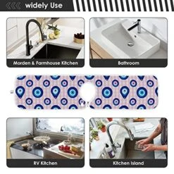 Kcldeci 2 Pack Faucet Mat Splash Guard For Kitchen Sink,Evil Eye Turkish 30x5 Inch Faucet Handle Drip Catcher Tray Absorbent Mat Fast Dry Mat For Kitchen, Bathroom -Peugeot Shop 51mdPstNdTL