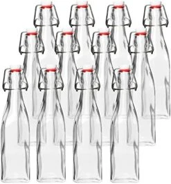 8.5 Ounce Clear Glass Beer Bottles For Home Brewing - Beer, Kombucha, Soda, Juice, Fermentation, Square 12 Pack Glass Bottle With Flip Top Cap And Funnel -Peugeot Shop 51mmBJpJSsL. AC
