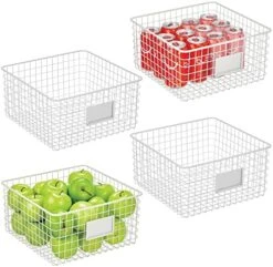 Square Steel Wired Storage Organizer Bin Baskets With Label Slot For Kitchen Pantry, Cabinet, Organizing Holder For Food, Drinks, Snacks, Produce, Omaha Collection, 4 Pack, Matte Black -Peugeot Shop 51msBV1wU4L. AC