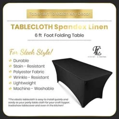 6ft Tablecloth Rectangular Spandex Linen - Black Table Cloth Fitted Cover For 6 Foot Folding Table, Wedding Linens Banquet Cloths Rectangle Covers (2 Pack) -Peugeot Shop 51mwFwYox4L