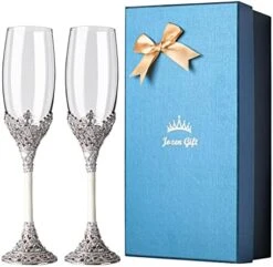 Champagne Flutes - Crystal Glass Metal Base With Crystal Stones, Set Of 2 Toasting Flute Pair, Wedding Anniversary Party Birthday Banquets And Gifts For Bride And Groom7oz -Peugeot Shop 51n0DOZUl5L. AC