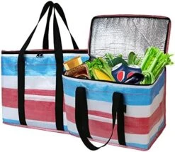 BeeGreen 2 Packs Black Insulated Grocery Bags Collapsible Shopping Cooler Thermal Tote With Zipper For Hot Cold Frozen Food Transport X-Large 60LBS Reusable Durable Long Handles Stands Upright -Peugeot Shop 51nC7QAAJyL. AC