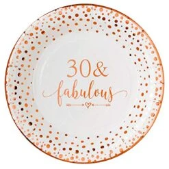 30 Fabulous Disposable Plates For Women 30th Birthday Decorations Rose Gold Dessert, Buffet, Cake, Lunch, Dinner Disposable Plates 30th Birthday Party Table Supples, 50 Count, 9 Inches