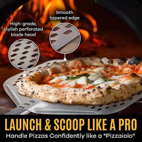 Perforated Pizza Peel 12 Inch – Professional Metal Pizza Peel With Beveled Edge For Smooth Sliding – 27”-Long Aluminum Pizza Paddle W/Insulated Anti-Slip Grip – Pizza Oven Accessories 2 Perforated Pizza Peel 12 Inch – Professional Metal Pizza Peel With Beveled Edge For Smooth Sliding – 27”-Long Aluminum Pizza Paddle W/Insulated Anti-Slip Grip – Pizza Oven Accessories - Image 2