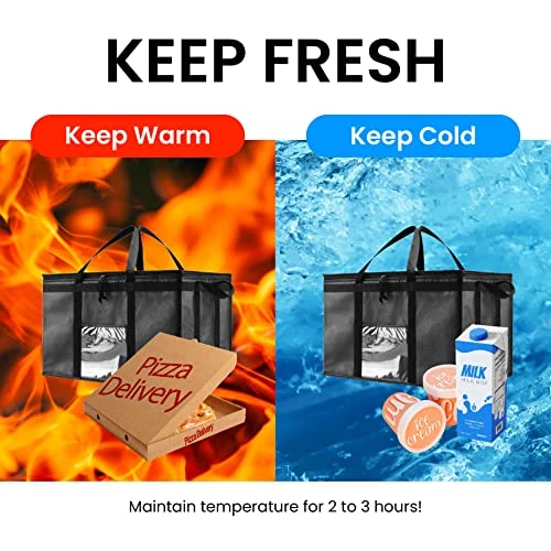 Home 3XL Insulated Bag For Food Delivery & Grocery Shopping With Zippered Top, Black (1 Pack) 4 Home 3XL Insulated Bag For Food Delivery & Grocery Shopping With Zippered Top, Black (1 Pack) - Image 4