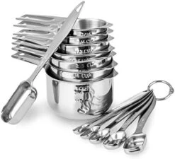 13-piece Measuring Cups And Spoons Set, 18/8 Stainless Steel Heavy Duty Ergonomic Handle With Ring Connector, Silver 25 13-piece Measuring Cups And Spoons Set, 18/8 Stainless Steel Heavy Duty Ergonomic Handle With Ring Connector, Silver -Peugeot Shop 51ncTbE4FZL. AC