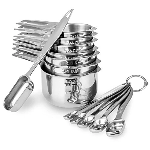 13-piece Measuring Cups And Spoons Set, 18/8 Stainless Steel Heavy Duty Ergonomic Handle With Ring Connector, Silver 1 13-piece Measuring Cups And Spoons Set, 18/8 Stainless Steel Heavy Duty Ergonomic Handle With Ring Connector, Silver