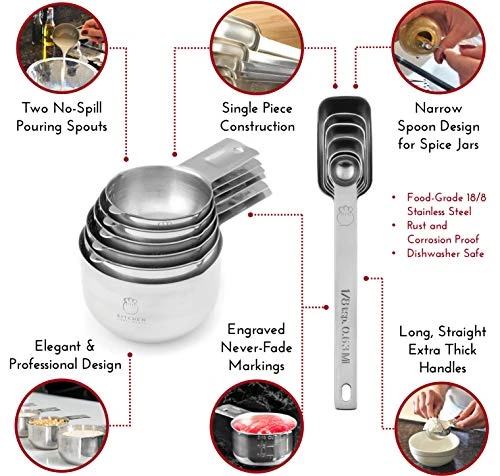 Professional Quality Stainless Steel Measuring Cups And Spoons Set - 13 Piece Measuring Cups And Measuring Spoons Set - Liquid Or Dry Ingredients - Stackable For Easy Storage 5 Professional Quality Stainless Steel Measuring Cups And Spoons Set - 13 Piece Measuring Cups And Measuring Spoons Set - Liquid Or Dry Ingredients - Stackable For Easy Storage - Image 5
