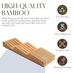 Bellemain 100% Pure Bamboo In Drawer Knife Block | Knife Drawer Organizer | Store Knives Safely With The Blades Down | Storage Solution For Your Kitchen | Knife Organizer Drawer Insert -Peugeot Shop 51noTfmbaFL