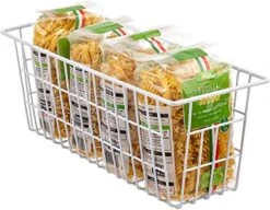 IPEGTOP Freezer Baskets, Set Of 4 Farmhouse Metal Wire Basket Freezer Storage Wire Baskets Organizer Wire Storage Basket For Kitchen Pantry Organizer Bins (White)