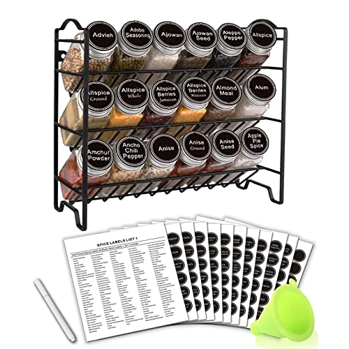 SWOMMOLY Spice Rack Organizer With 18 Empty Square Spice Jars, 396 Spice Labels With Chalk Marker And Funnel Complete Set, Spice Organizer For Countertop, Cabinet Or Wall Mount, Black 1 SWOMMOLY Spice Rack Organizer With 18 Empty Square Spice Jars, 396 Spice Labels With Chalk Marker And Funnel Complete Set, Spice Organizer For Countertop, Cabinet Or Wall Mount, Black