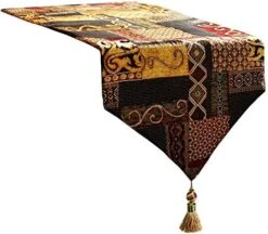 Farmhouse Table Runner, 13x60 Inches Luxury Double Layer Cotton Jacquard Boho Table Runner With Tassel Golden Illusion Collection For Coffee Table Dresser Decor -Peugeot Shop 51ns6A54cL. AC
