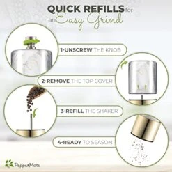 Mate Salt And Pepper Grinder - Easily Refillable Stainless Steel Pepper Mill Grinder With Real Marble Finish Top, Ceramic Blades, Adjustable Coarseness (White) -Peugeot Shop 51nskmgAOaL