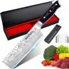 7” Nakiri Chef's Knife With Finger Guard And Blade Guard In Gift Box, German High Carbon Stainless Steel EN1.4116 Nakiri Vegetable Knife, Multipurpose Kitchen Knife With Micarta Handle