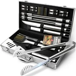 BBQ Grill Utensil Tools Set Reinforced BBQ Tongs 19-Piece Stainless-Steel Barbecue Grilling Accessories With Aluminum Storage Case -Complete Outdoor Grill Kit For Dad, Birthday Gift For Man