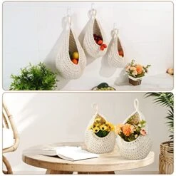 Hanging Fruit Baskets For Kitchen - 3 Pack Boho Wall Hanging Basket With 6 Pcs Strong Hooks, Handwoven Hanging Holder Teardrop Home Produce Basket For Fruits Vegetable Potato Onion Storage (White) 10 Hanging Fruit Baskets For Kitchen - 3 Pack Boho Wall Hanging Basket With 6 Pcs Strong Hooks, Handwoven Hanging Holder Teardrop Home Produce Basket For Fruits Vegetable Potato Onion Storage (White) -Peugeot Shop 51o5830hO0L