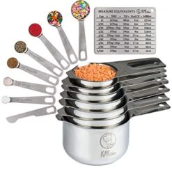 Stainless Steel Measuring Cups And Spoons Set Of 16-7 Cup & 7 Spoon + Conversion Chart & Leveler - Kitchen Measuring Spoons And Cups - Dry Measure Cups Stainless Steel & Baking Metal Measuring Cups