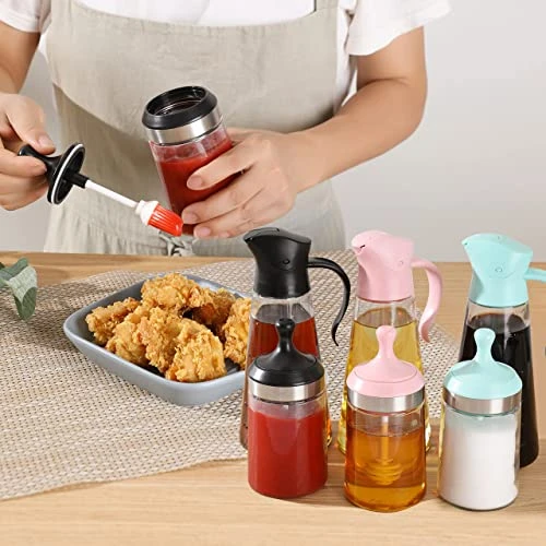 3x19oz Olive Oil Bottle Dispensers With Auto Flip Caps| 3 Honey Jars With Dipper, Spoon And Brush| Non-Drip Glass Oil Containers And Seasoning Boxes For Barbecue, Cooking, Baking, Roasting Etc. 5 3x19oz Olive Oil Bottle Dispensers With Auto Flip Caps| 3 Honey Jars With Dipper, Spoon And Brush| Non-Drip Glass Oil Containers And Seasoning Boxes For Barbecue, Cooking, Baking, Roasting Etc. - Image 5