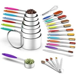 Measuring Cups And Measuring Spoons Set, Wildone Stainless Steel 8 Measuring Cups, 10 Measuring Spoons, 1 Leveler 1 Whisk & 5 Mini Spoons, For Dry And Liquid Ingredient - 25 Piece Multicolor