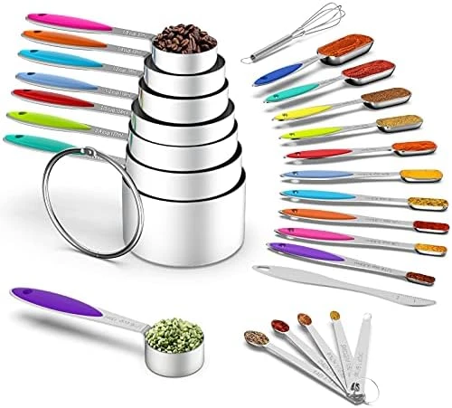 Measuring Cups And Measuring Spoons Set, Wildone Stainless Steel 8 Measuring Cups, 10 Measuring Spoons, 1 Leveler 1 Whisk & 5 Mini Spoons, For Dry And Liquid Ingredient - 25 Piece Multicolor 6 Measuring Cups And Measuring Spoons Set, Wildone Stainless Steel 8 Measuring Cups, 10 Measuring Spoons, 1 Leveler 1 Whisk & 5 Mini Spoons, For Dry And Liquid Ingredient - 25 Piece Multicolor - Image 6